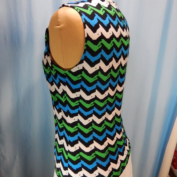 Calvin Klein Green/Blue/White/Black Pleated Neck Sleeveless Career Top Small EUC - Picture 3 of 12